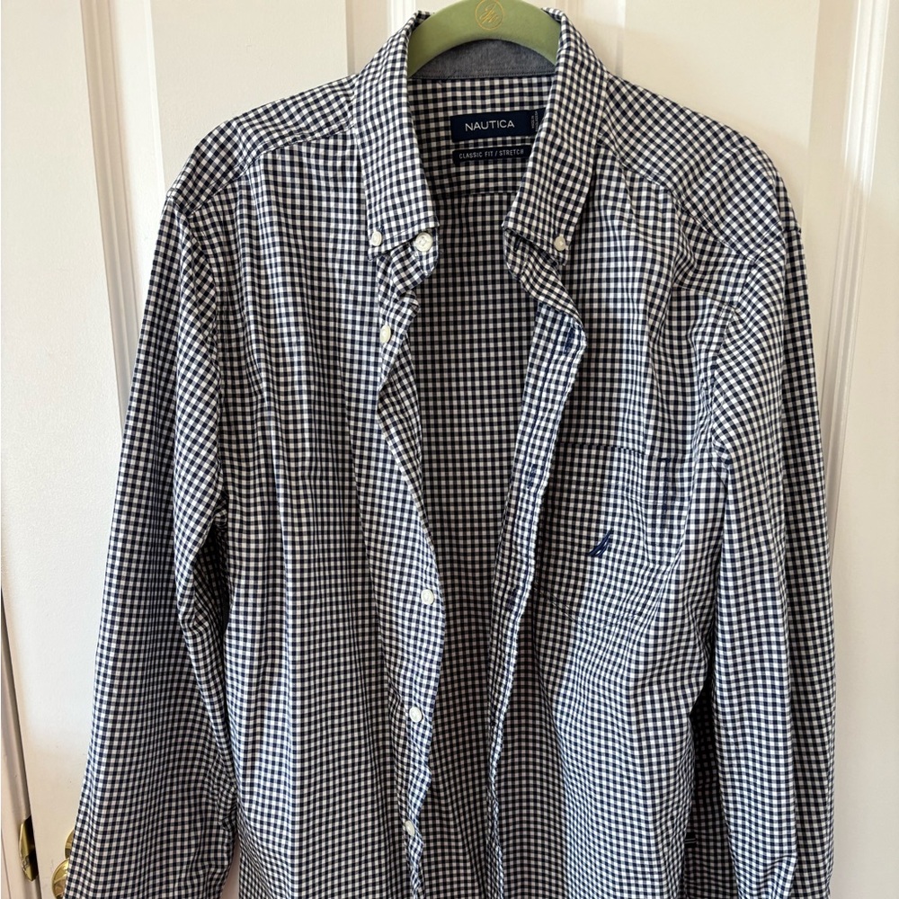 Nautica Navy and White Checkered Men's Shirt